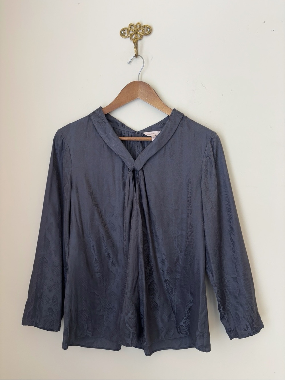 Rebecca Taylor Grey Silk Blend Snake Print Jacquard Blouse Sz 10